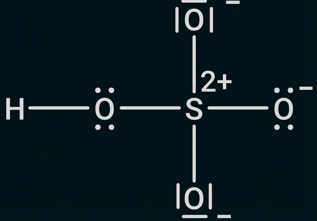 Strukturformel eines Schwefelzentrums mit vier Sauerstoffatomen und Ladungsangaben